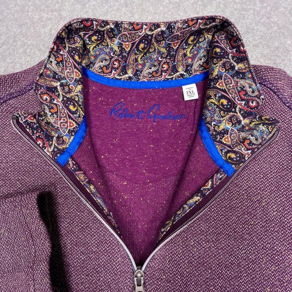 Robert Graham Sweater Mens XXL 2XL Purple 1/4 Quarter Zip Long Sleeve Pullover - Picture 7 of 10